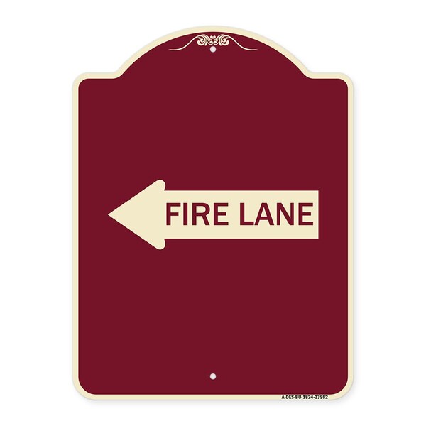 Signmission Designer Series Fire Lane Left Arrow, Burgundy Heavy-Gauge Aluminum Sign, 24" x 18", BU-1824-23982 A-DES-BU-1824-23982 - main